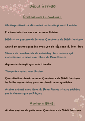 Programme complet de la soirée afterwork bien-être